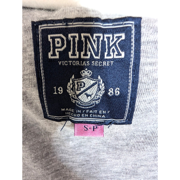 VTG Y2K Victorias Secret PINK Gray Knit Fair Isle‎ Cozy Logo Cardigan Hoodie SML - Picture 7 of 10